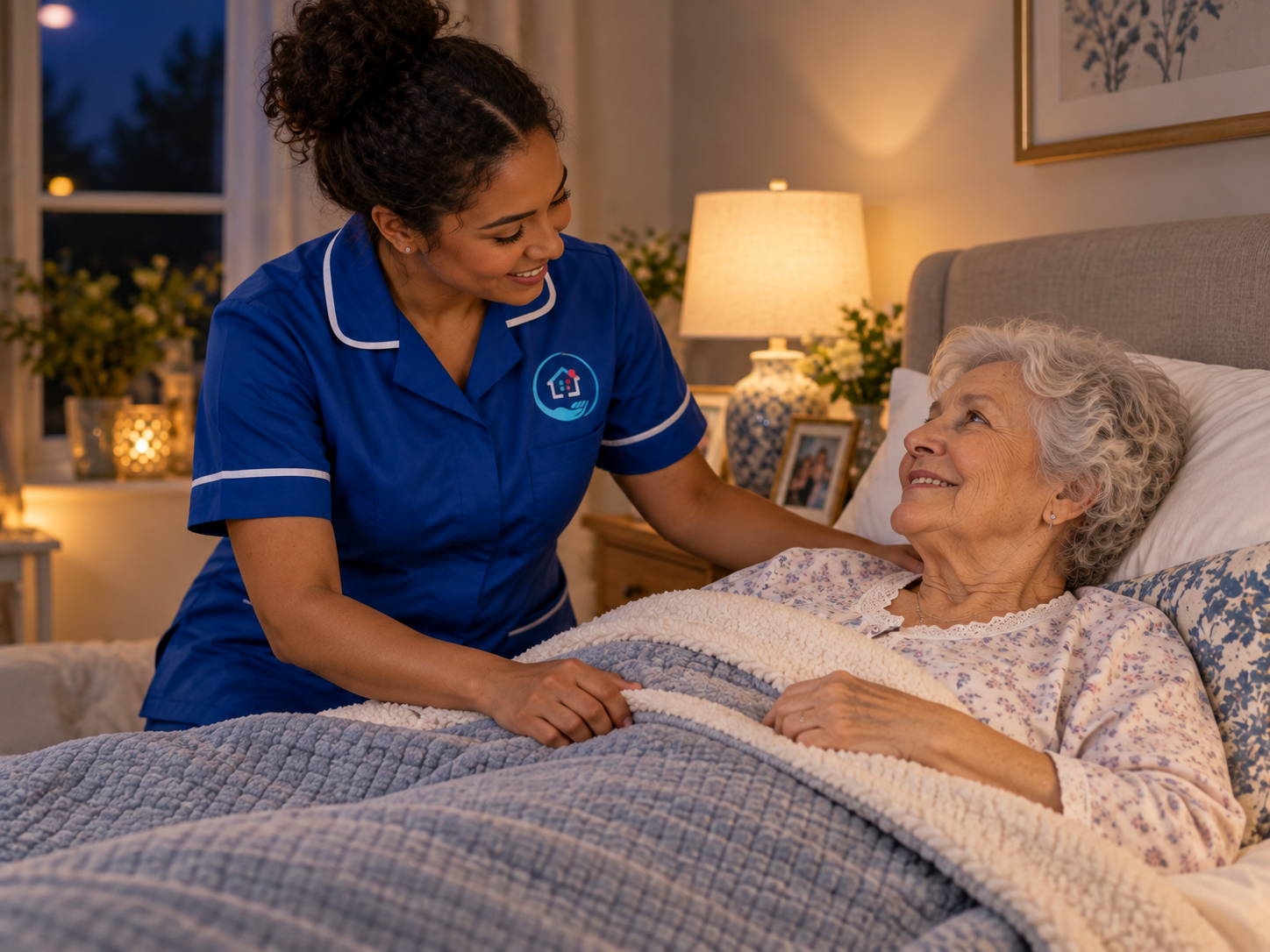 Carer having a reassuring conversation with an older person