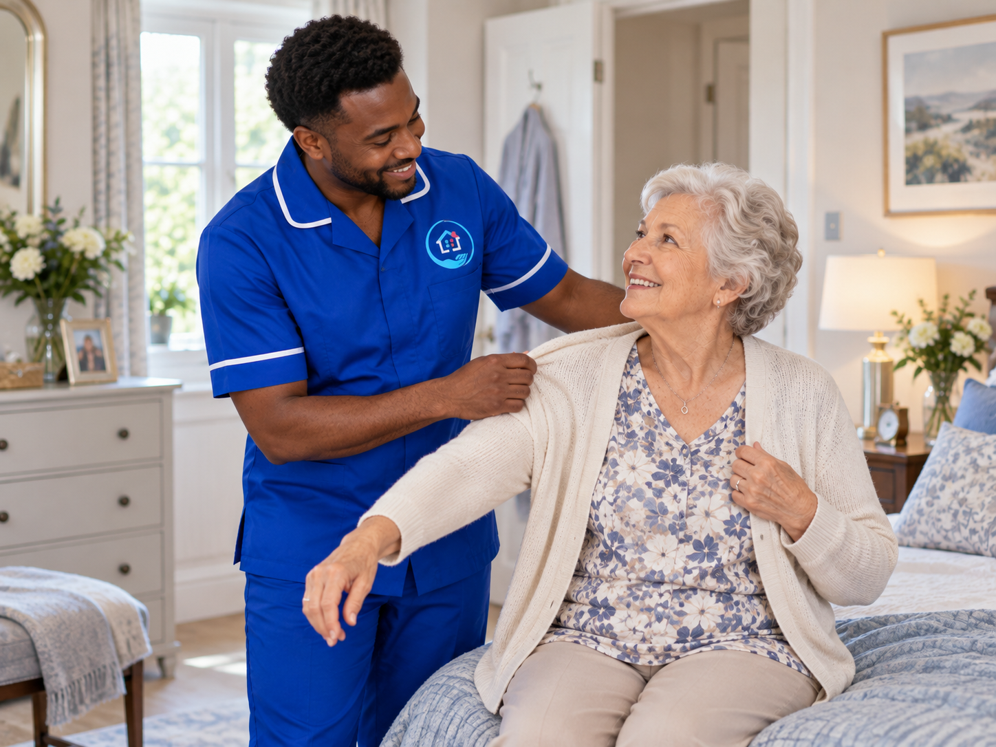 Grace Care 24/7 carer talking with an older woman at home