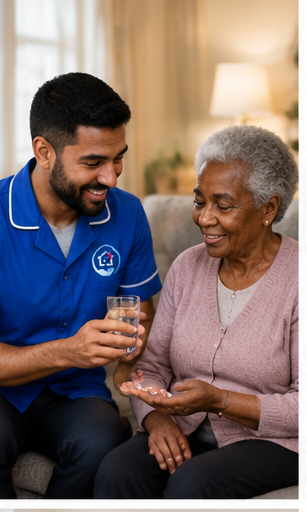 Grace Care 24/7 visiting carer talking with an older woman at home