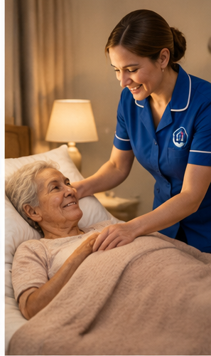 Visiting carer having a reassuring conversation with an older person at home