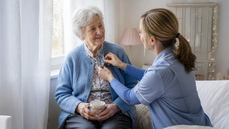 Live-in carer preparing a meal for a client