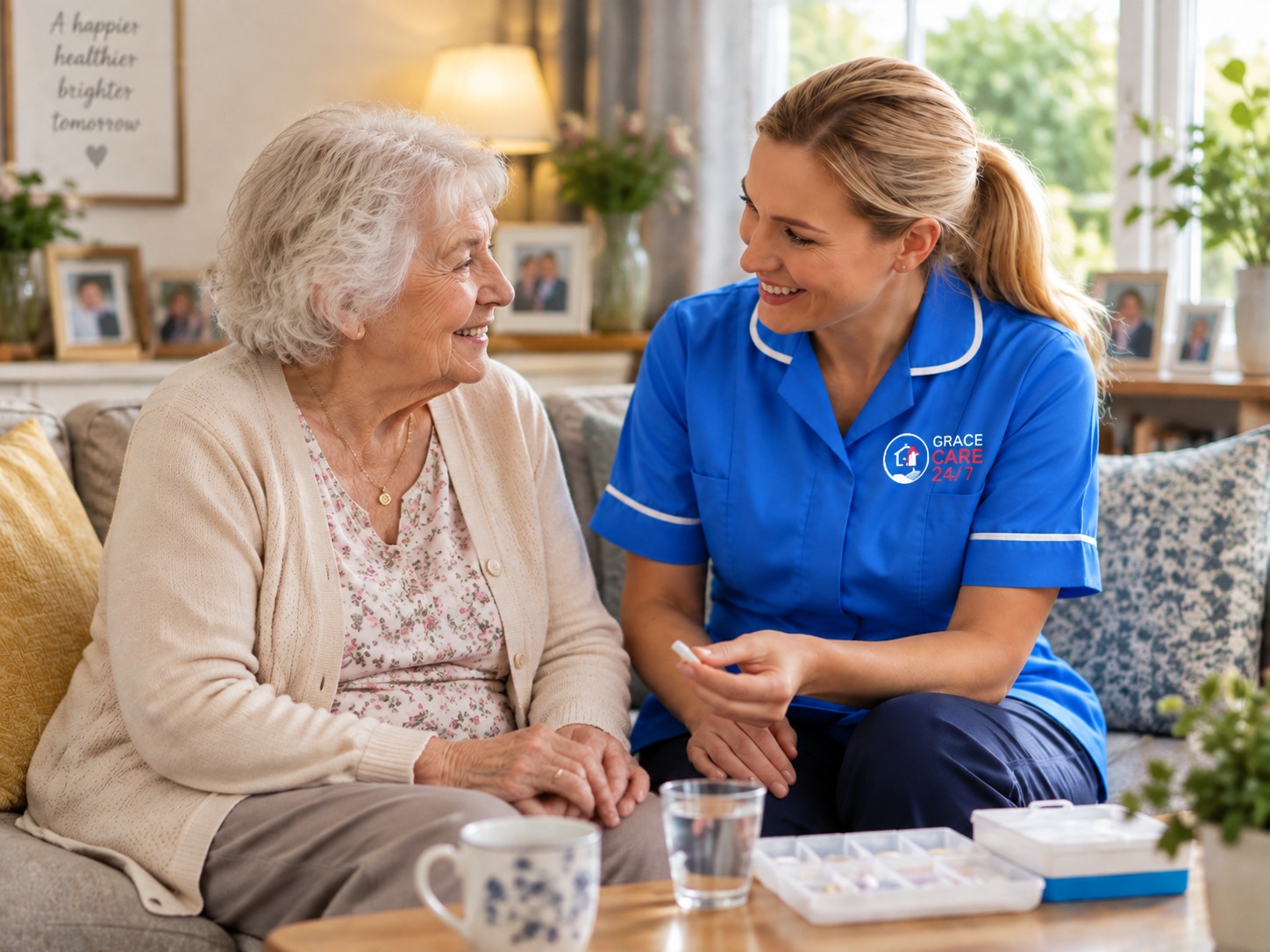 Carer supporting an older man at home in Brighton
