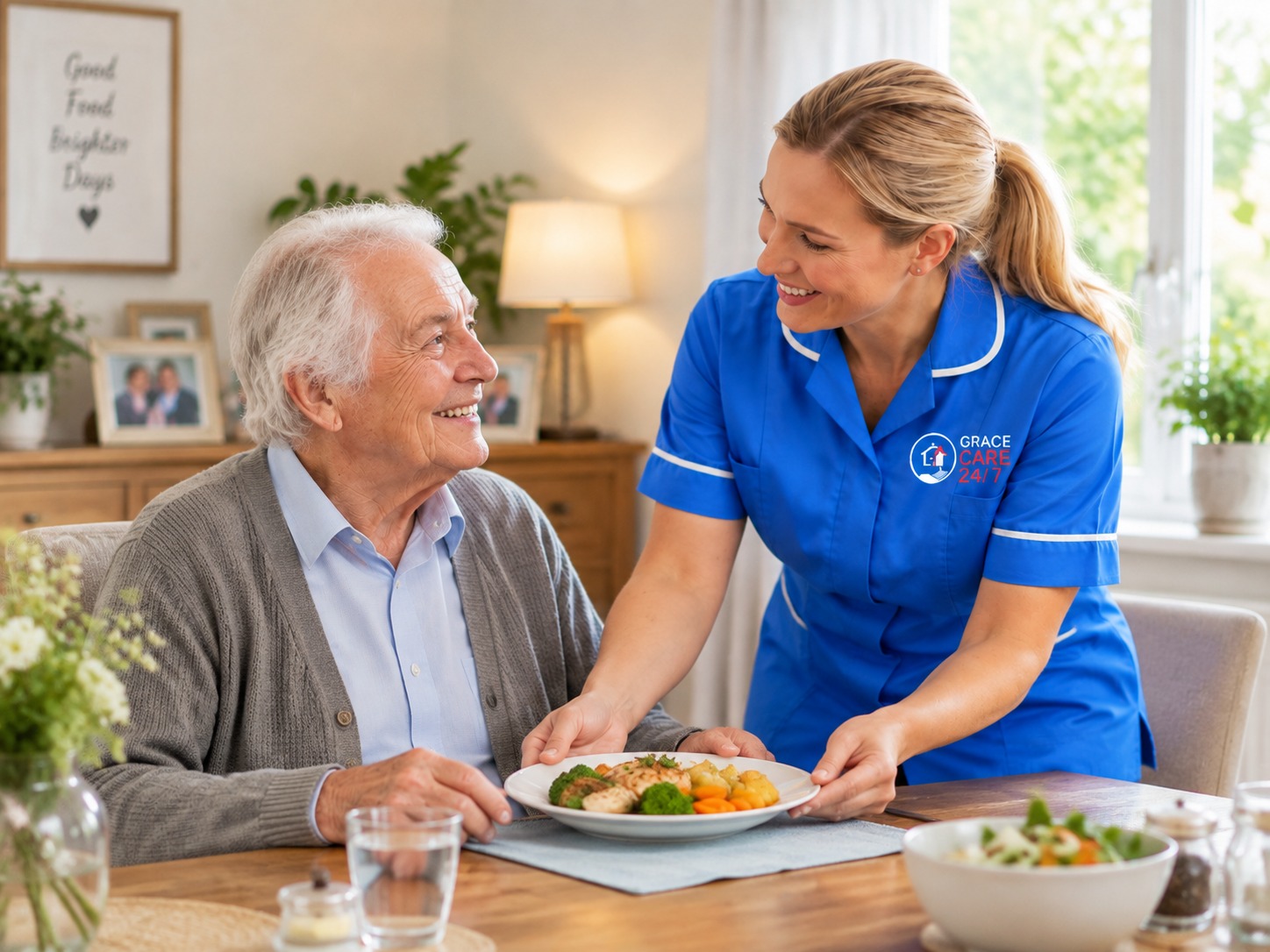 Carer visiting an older client at home in Seaford