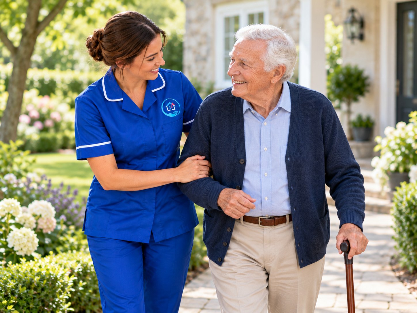 Visiting carer supporting an older woman at home in Eastbourne